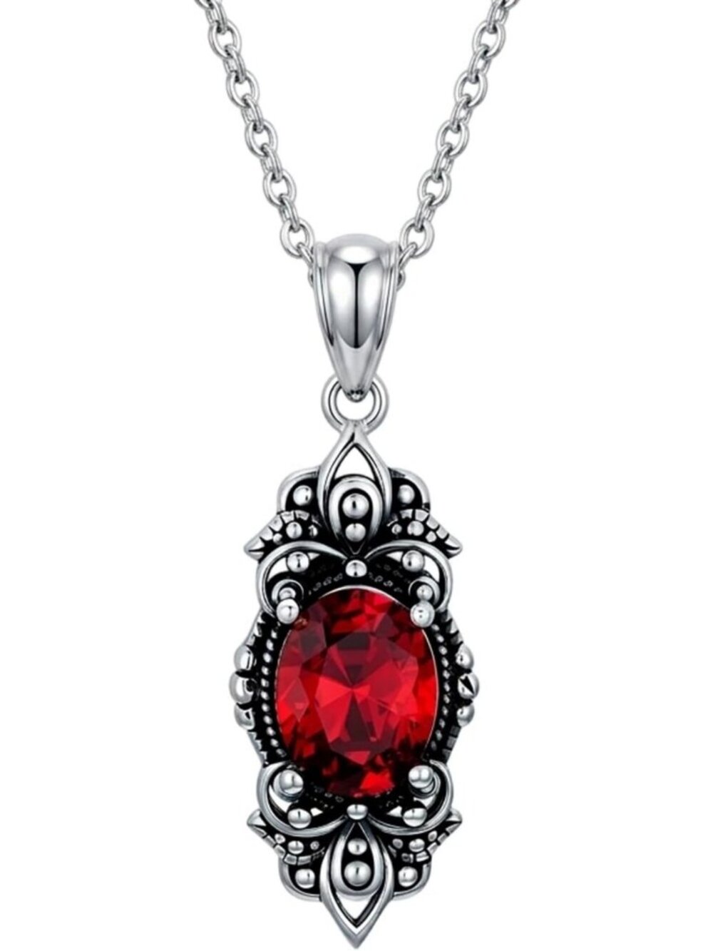 Vintage 925 Silver Birthstone Pendant Necklace - Solid Victorian Style Jewelry